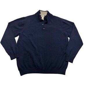 L.L. Bean Mens Vintage Lambs Wool Button Long Sleeve Pullover Size XXL Navy Blue